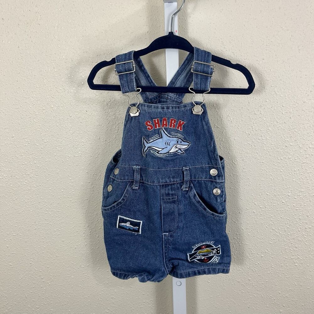 Vintage Boyz Wear by Nannette Shark Denim Shortalls Baby 6-9M Overalls